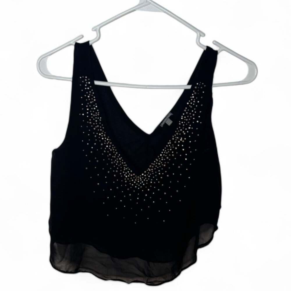 Charlotte Russe Black Cropped Tank with Rhinestone Detailing - Size M